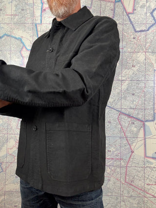 French Chore Jacket Negra Moleskin Vetra Chaqueta