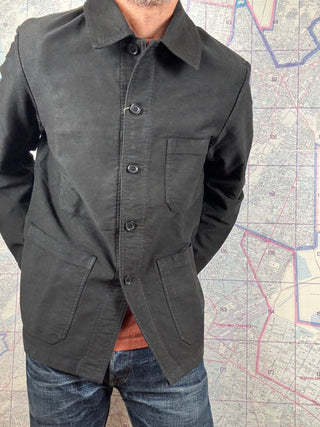 French Chore Jacket Negra Moleskin Vetra Chaqueta