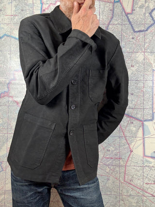 French Chore Jacket Negra Moleskin Vetra Chaqueta